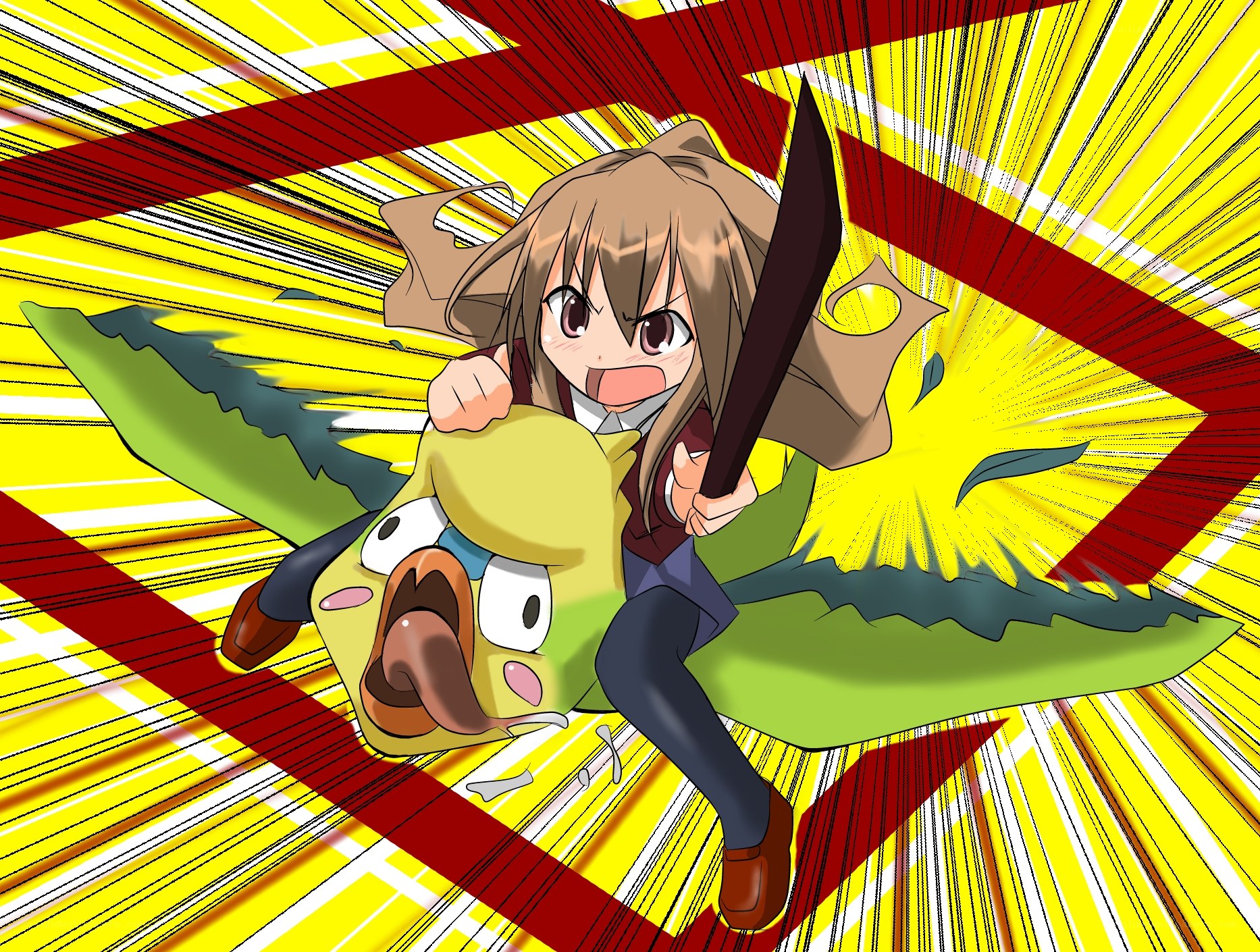 anime girl attacking bird
