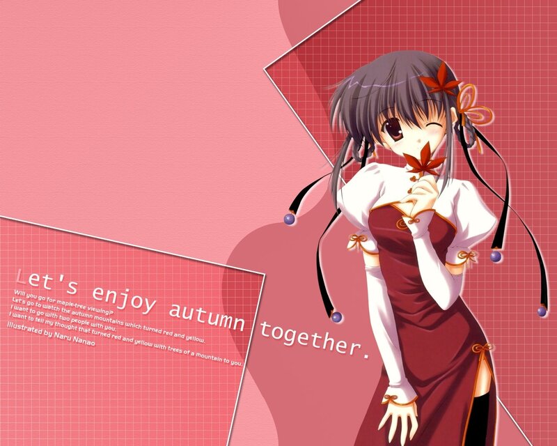 Anime girl autumn scene
