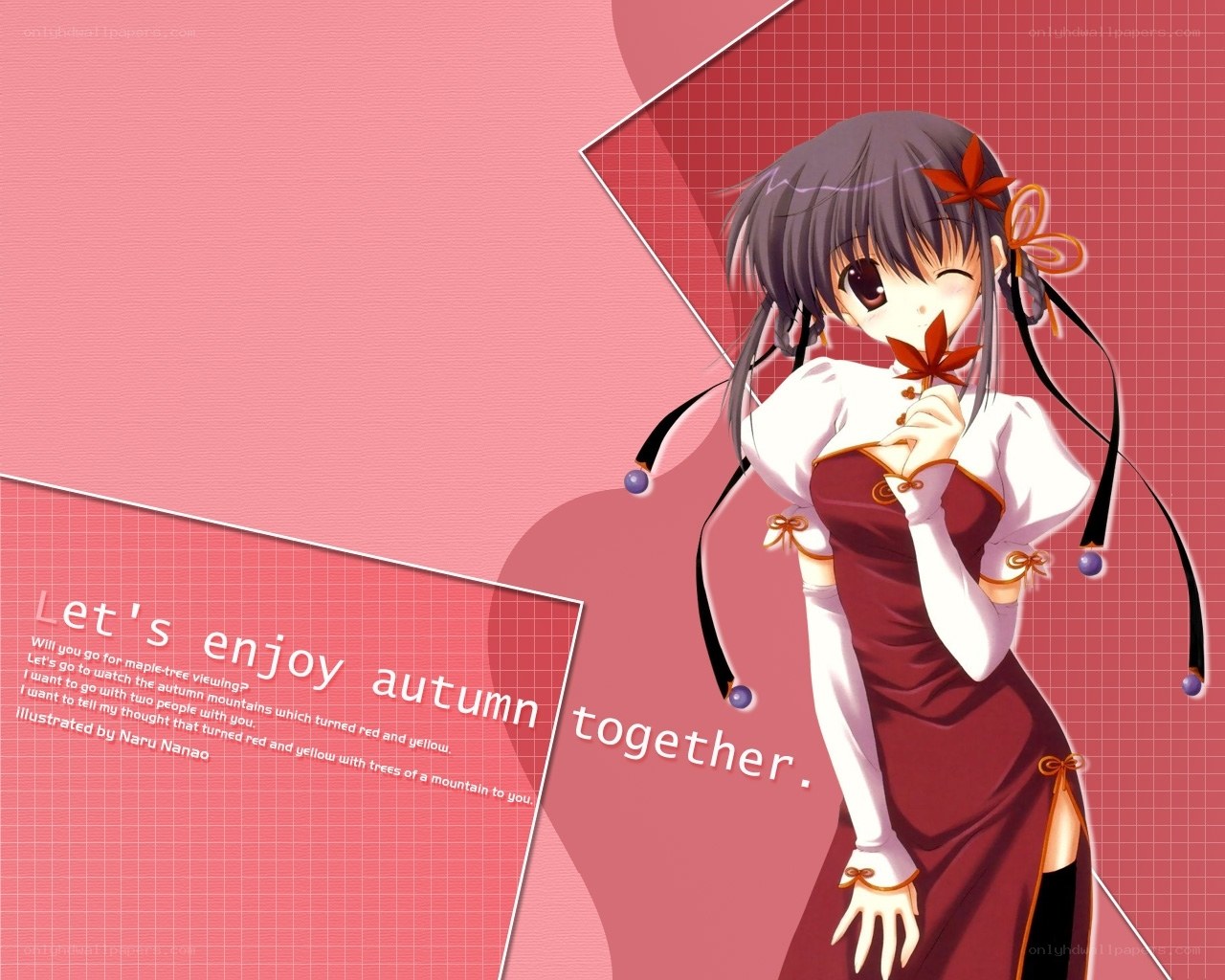 Anime girl autumn scene