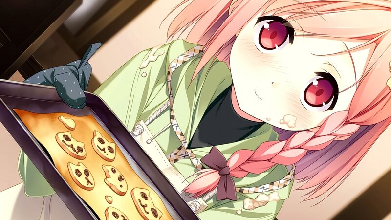 Anime Girl Baking Cookies — Pink, Cheerful