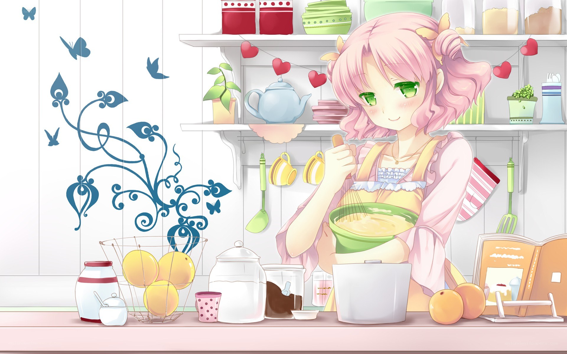 Anime girl baking in kitchen
