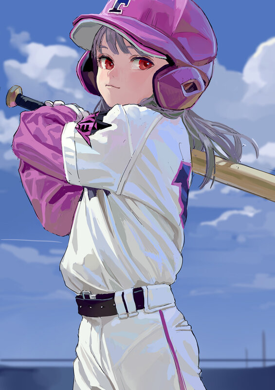 Anime Girl Baseball Player — White