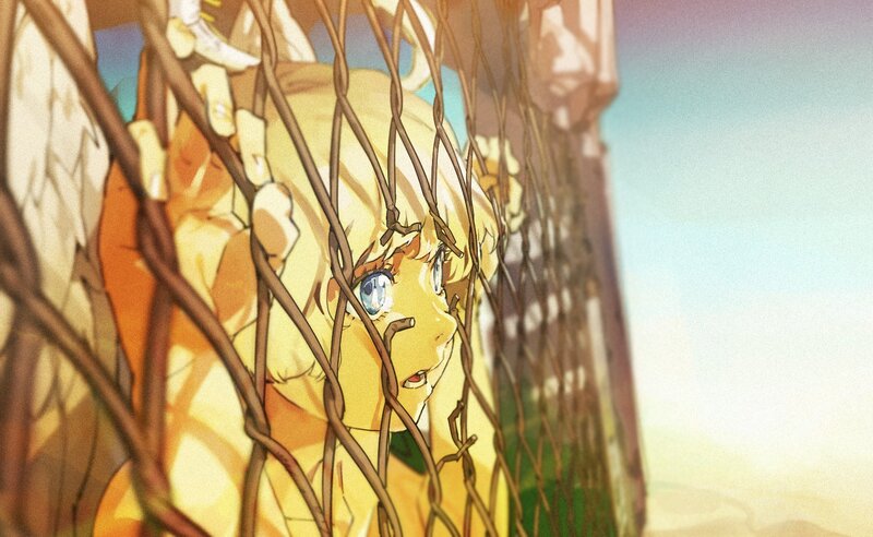 Anime girl behind a fence