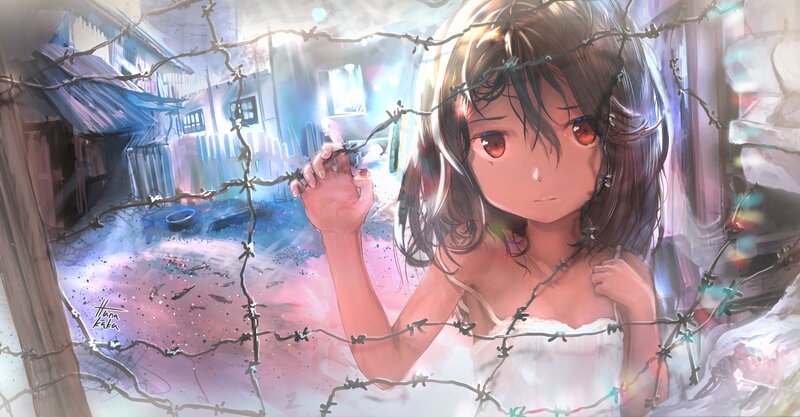 Anime Girl Behind Barbed Wire