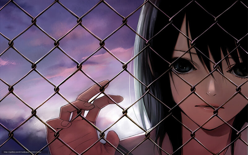 anime girl behind fence