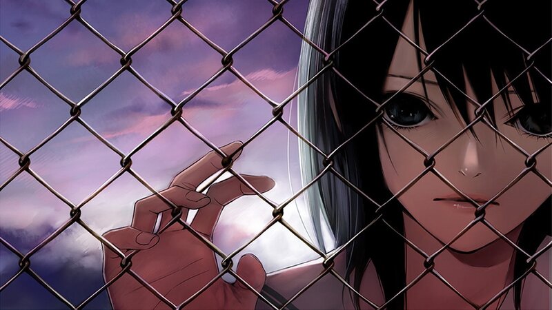 anime girl behind fence