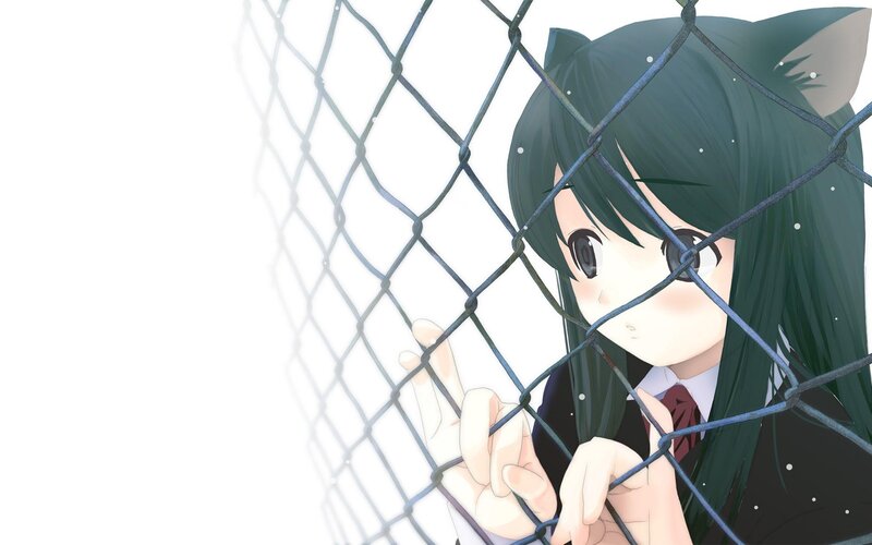 anime girl behind fence