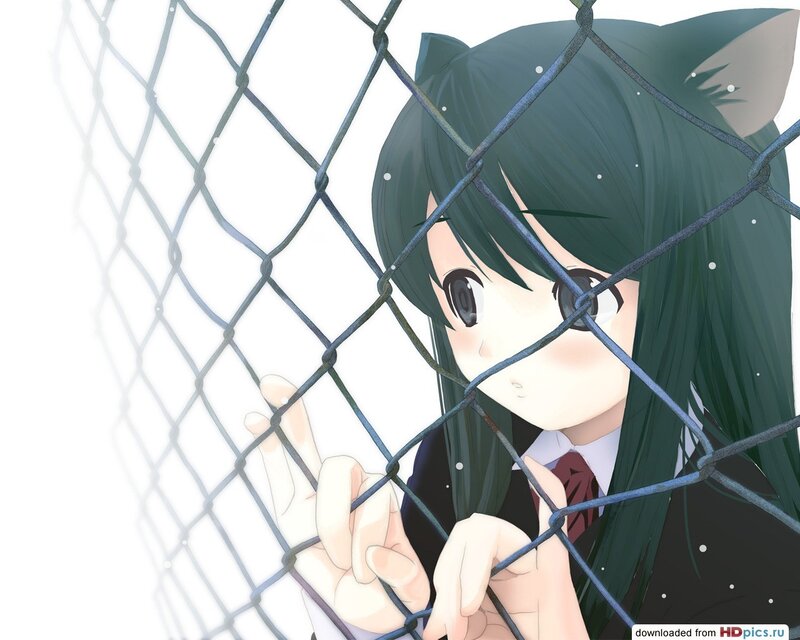 anime girl behind fence