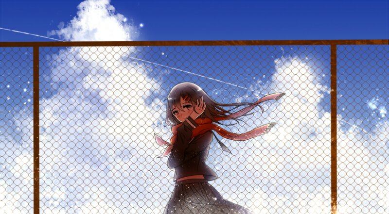 Anime Girl Behind Fence — Blue