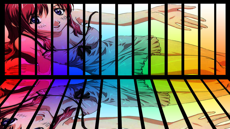Anime girl behind rainbow bars