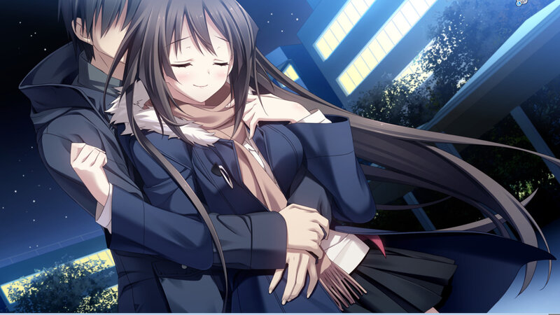 Anime Girl Being Hugged — Blue, Peaceful