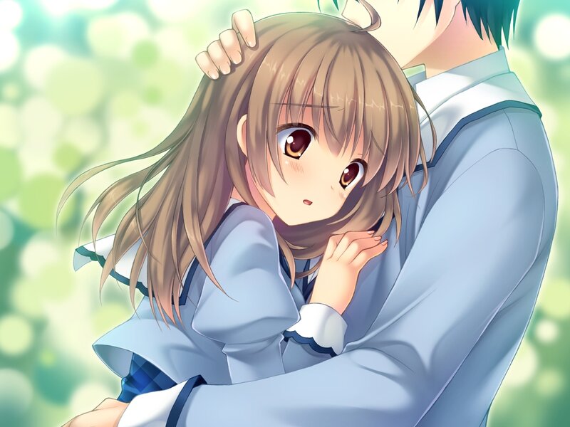 Anime Girl Being Hugged — Blue, Serene
