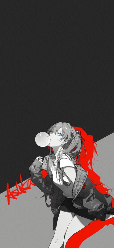 Anime Girl Blowing Bubble — Black, Dramatic