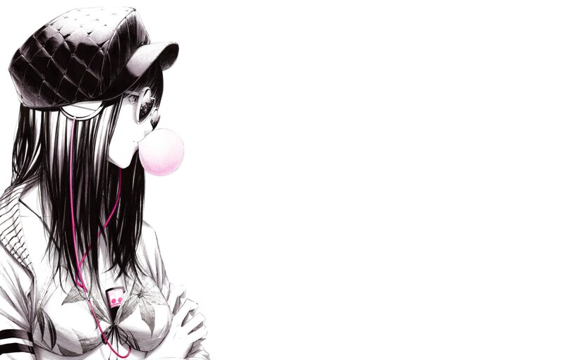 Anime Girl Blowing Bubble — Black