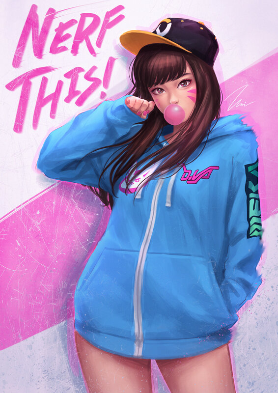 Anime Girl Blowing Bubble — Blue
