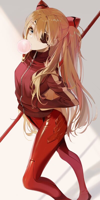 Anime Girl Blowing Bubble — Red