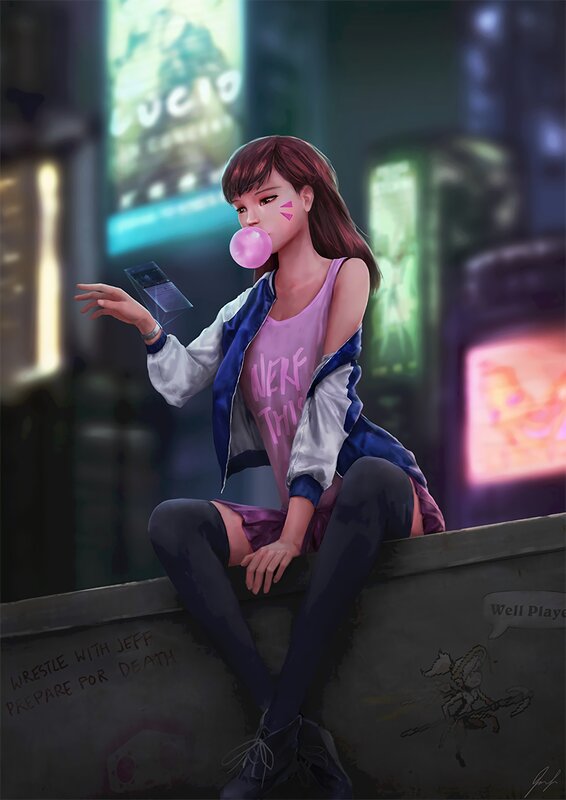 Anime Girl Blowing Bubblegum — Purple