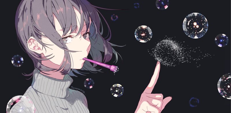 Anime Girl Blowing Bubbles — Black