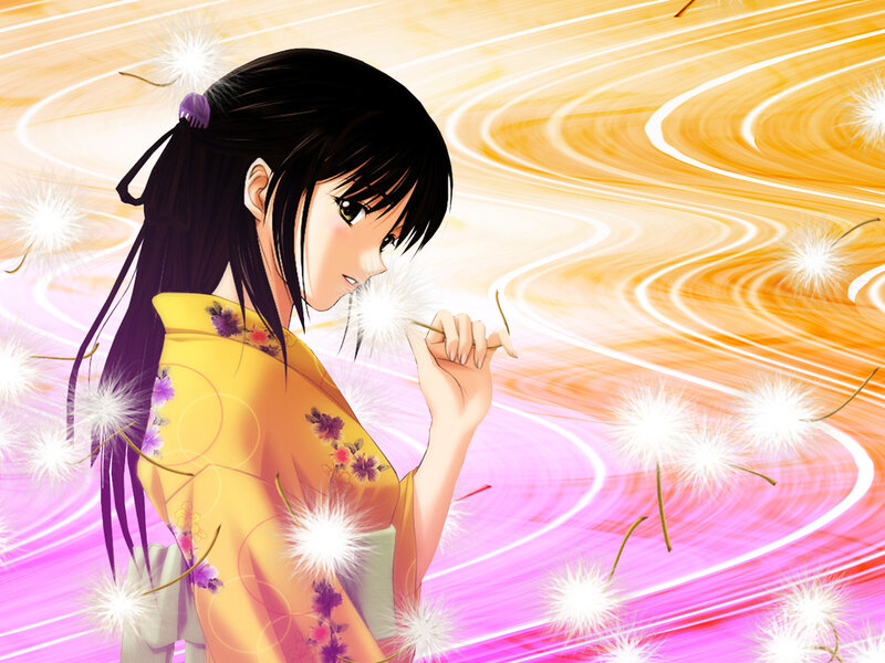 Anime Girl Blowing Dandelion — Yellow