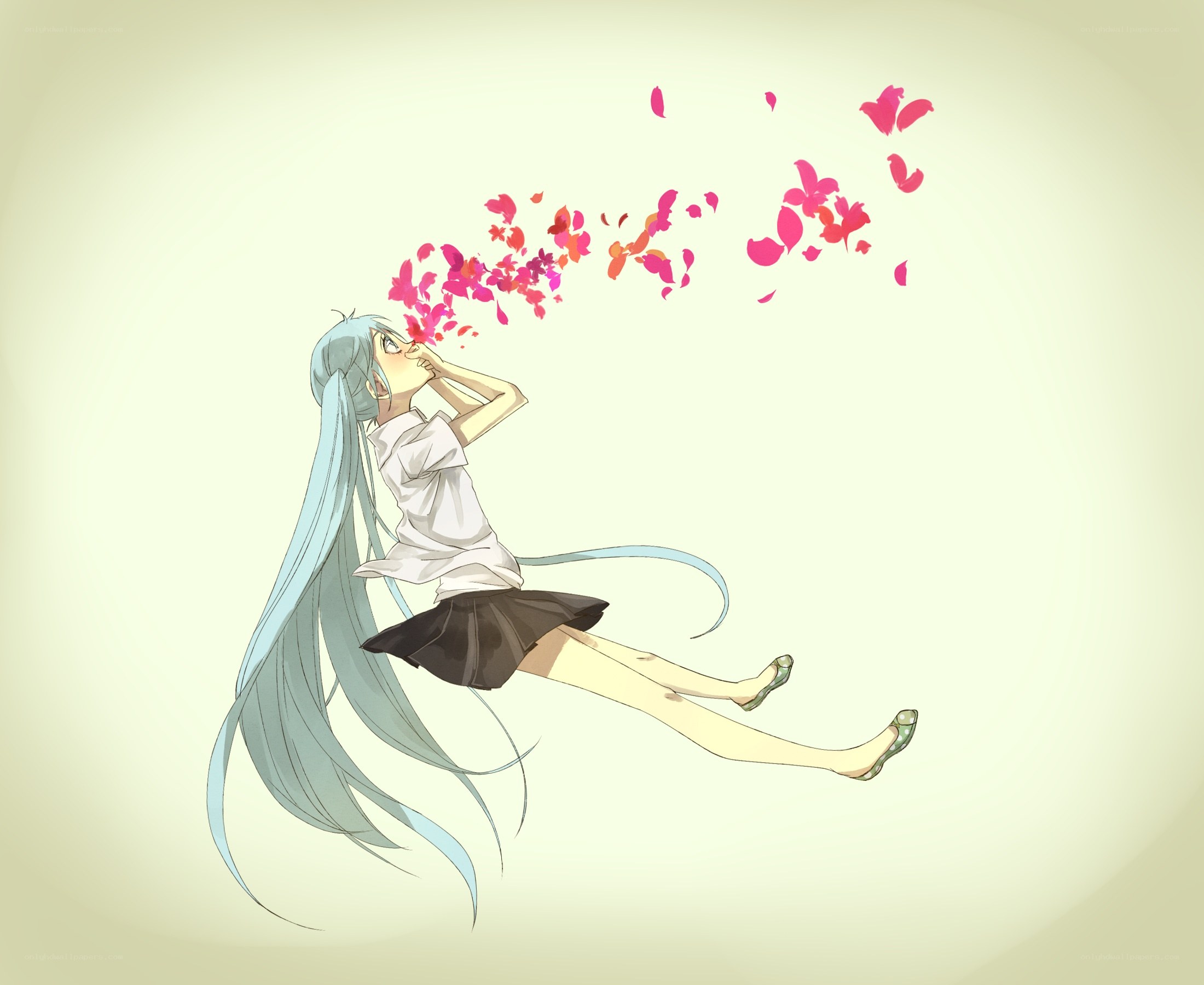 anime girl blowing petals