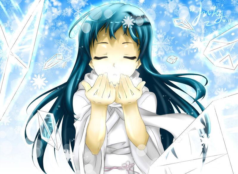 Anime Girl Blowing Snow