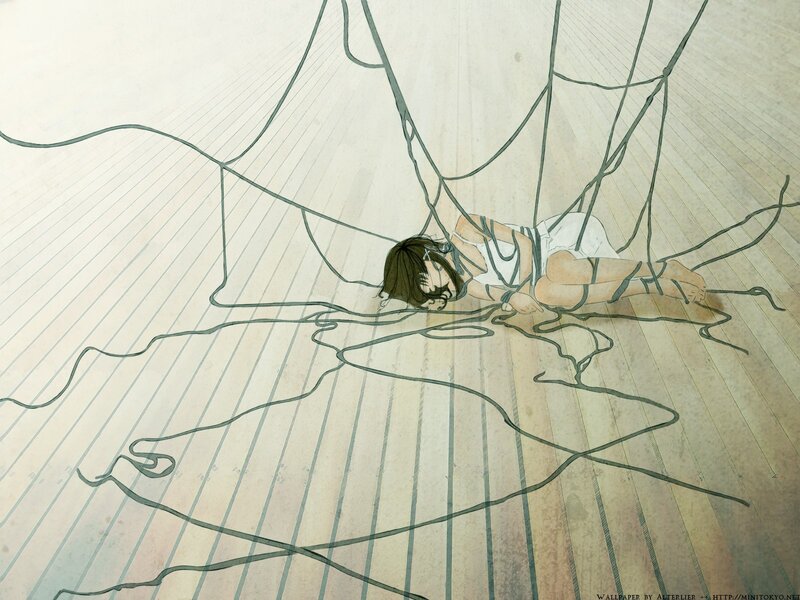 Anime Girl Bound by Ropes — Beige