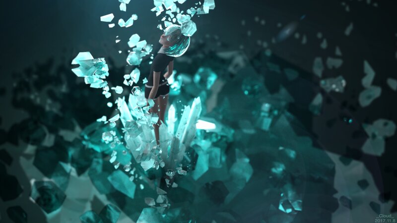 Anime Girl Breaking Crystals