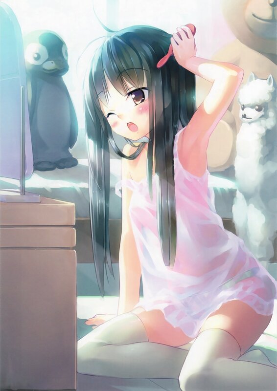 anime girl brushing hair