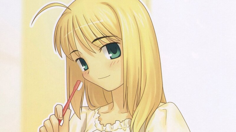 anime girl brushing teeth