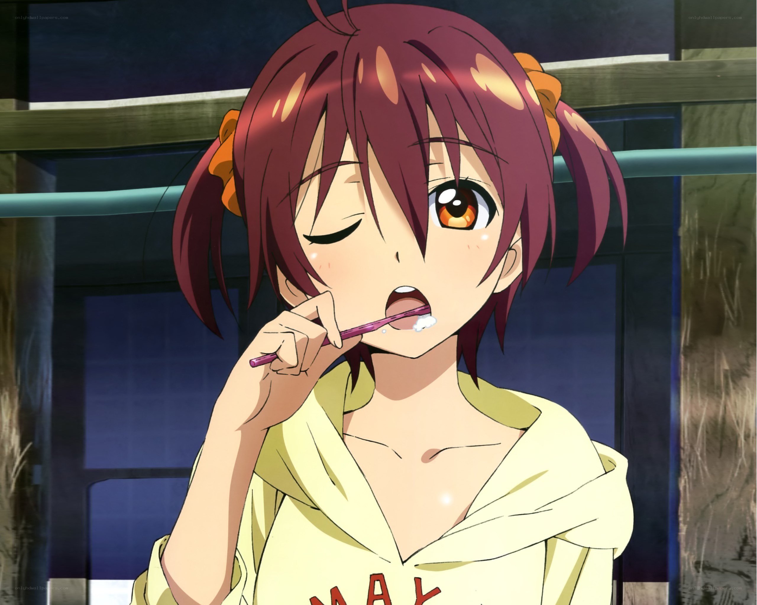 anime girl brushing teeth