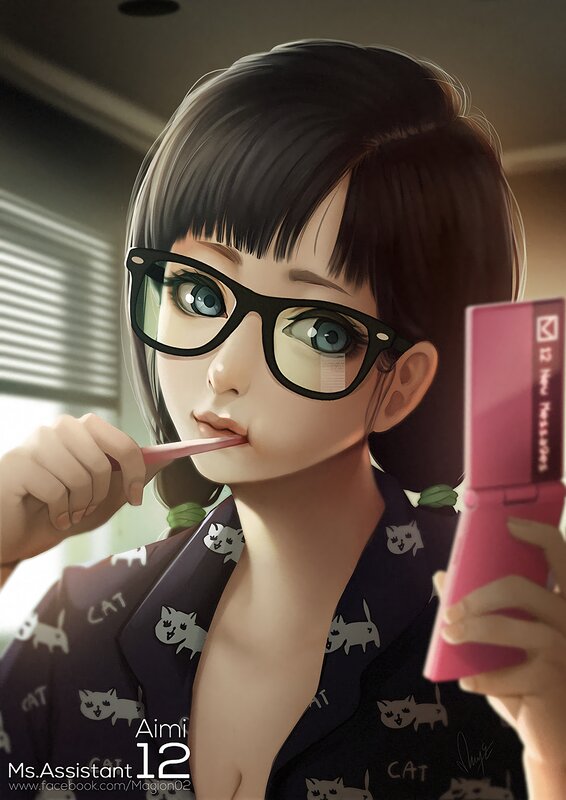 Anime Girl Brushing Teeth — Black