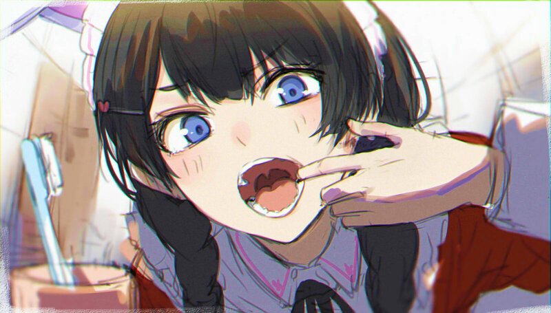 Anime Girl Brushing Teeth — Blue