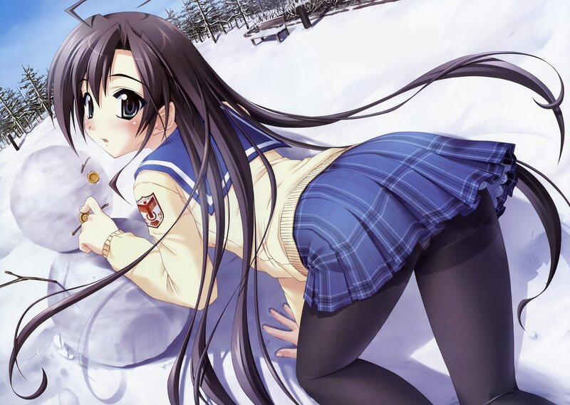 anime girl building snowman
