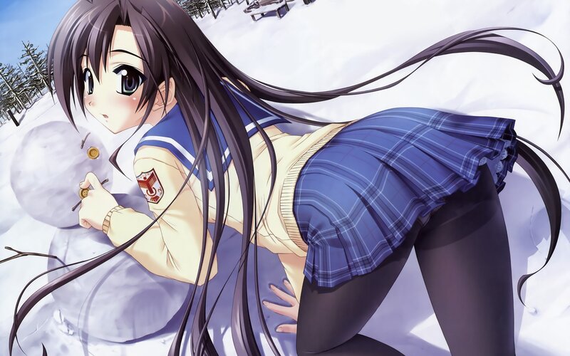 Anime girl building snowman