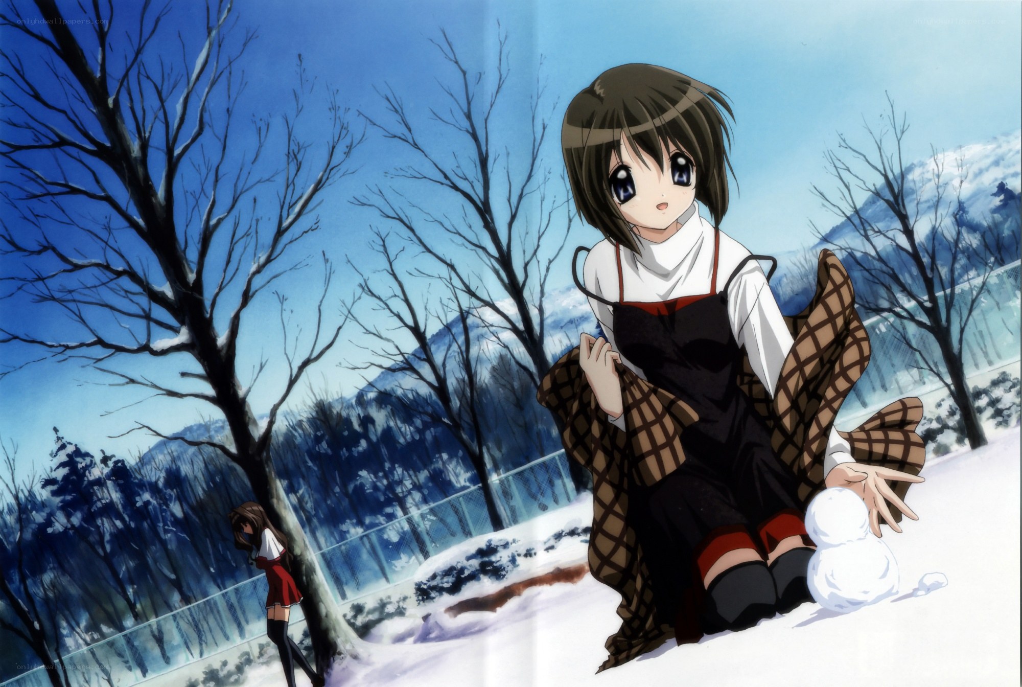 Anime girl building snowman