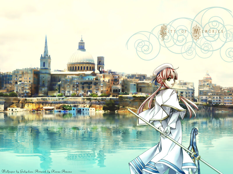 Anime girl by a city harbor