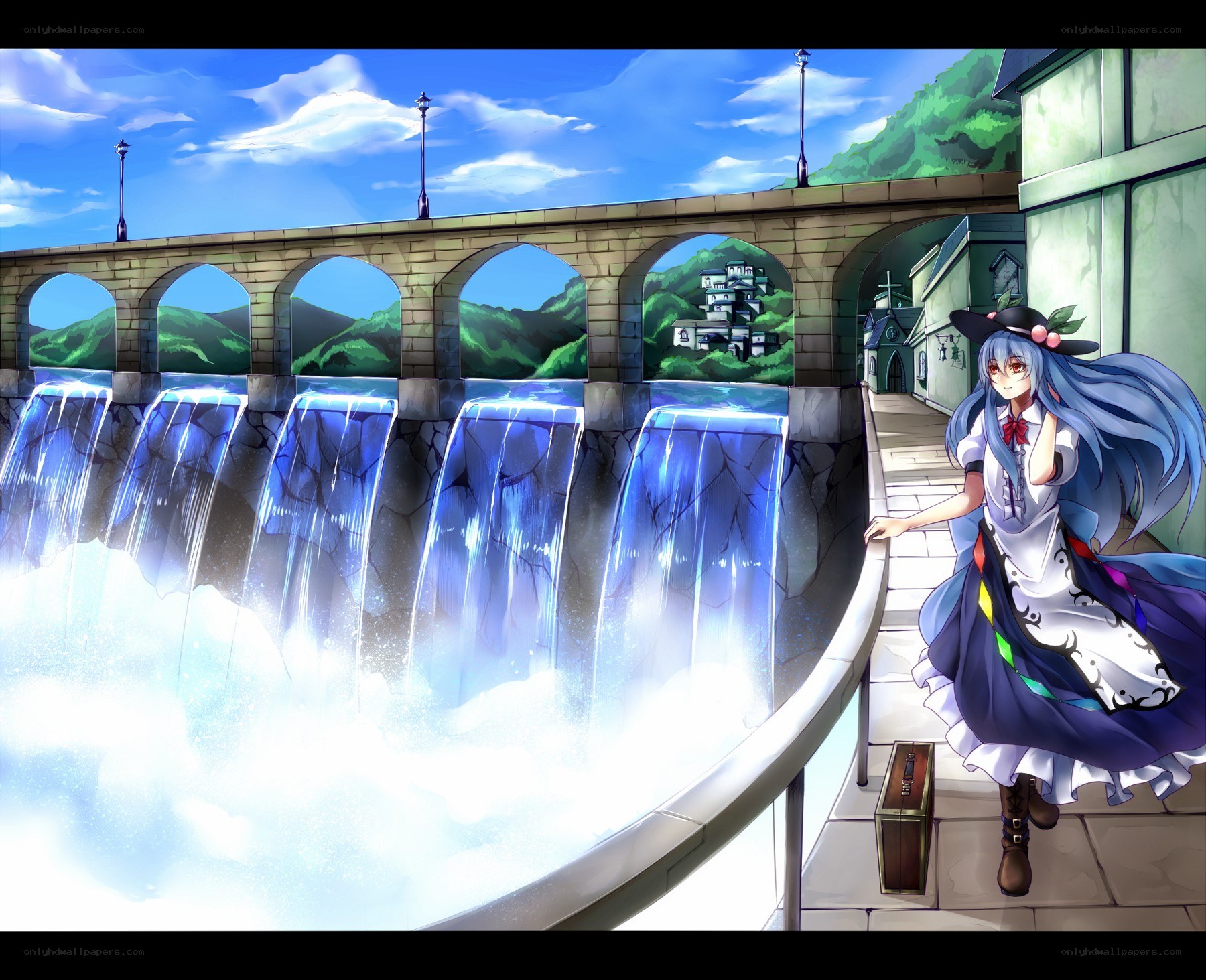 Anime girl by a dam
