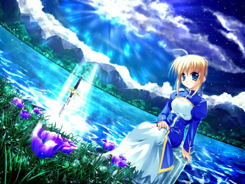 anime girl by a lake
