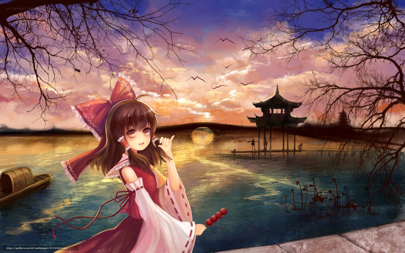 Anime girl by a lake at sunset