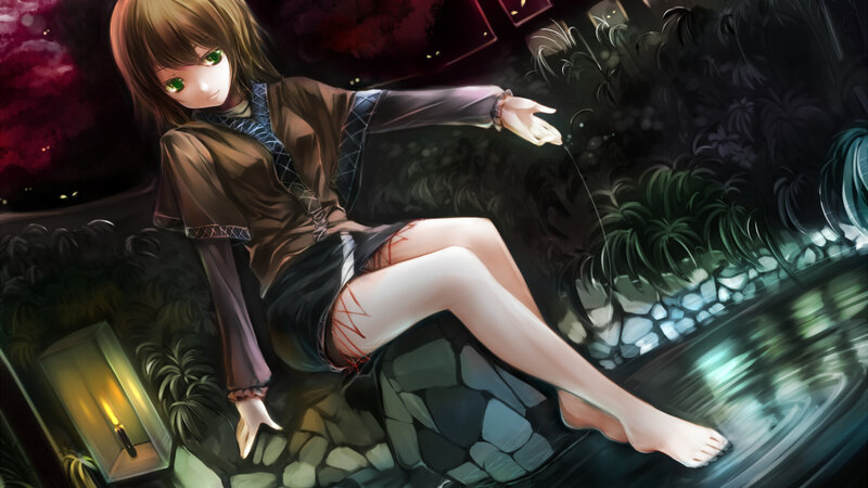 Anime girl by a lantern