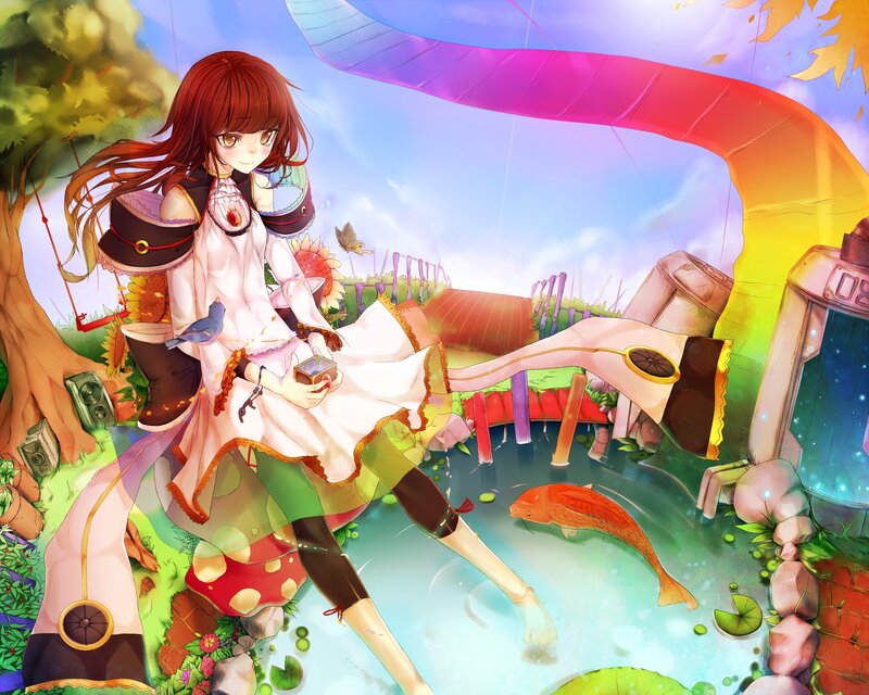 Anime girl by a pond