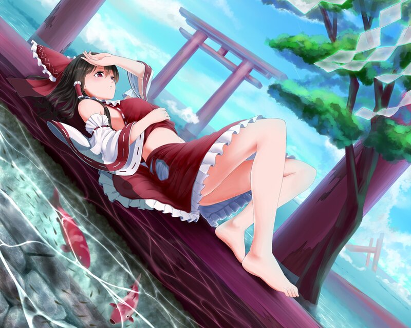 Anime girl by a shrine