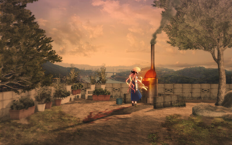 Anime girl by a steam engine