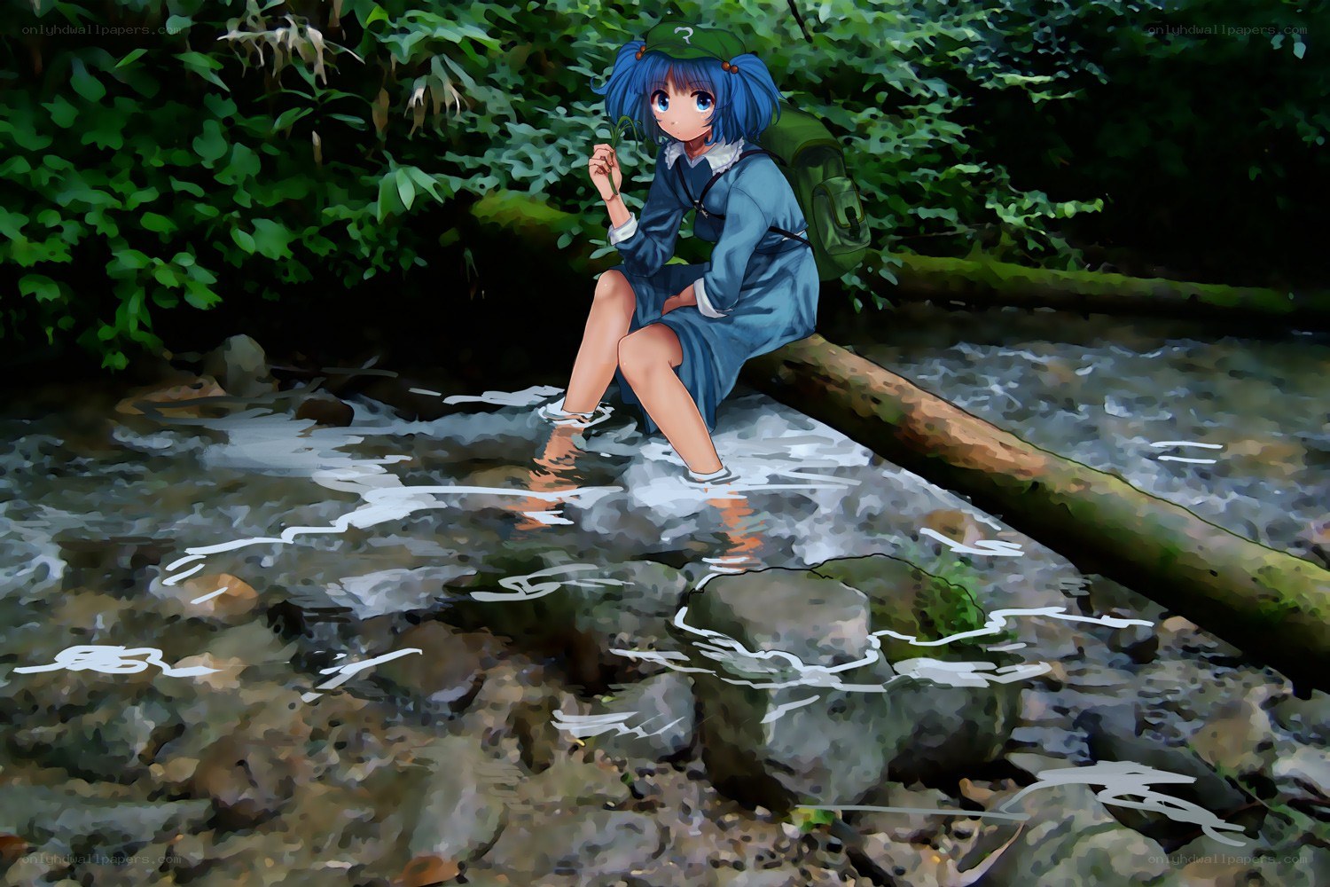 Anime girl by a stream