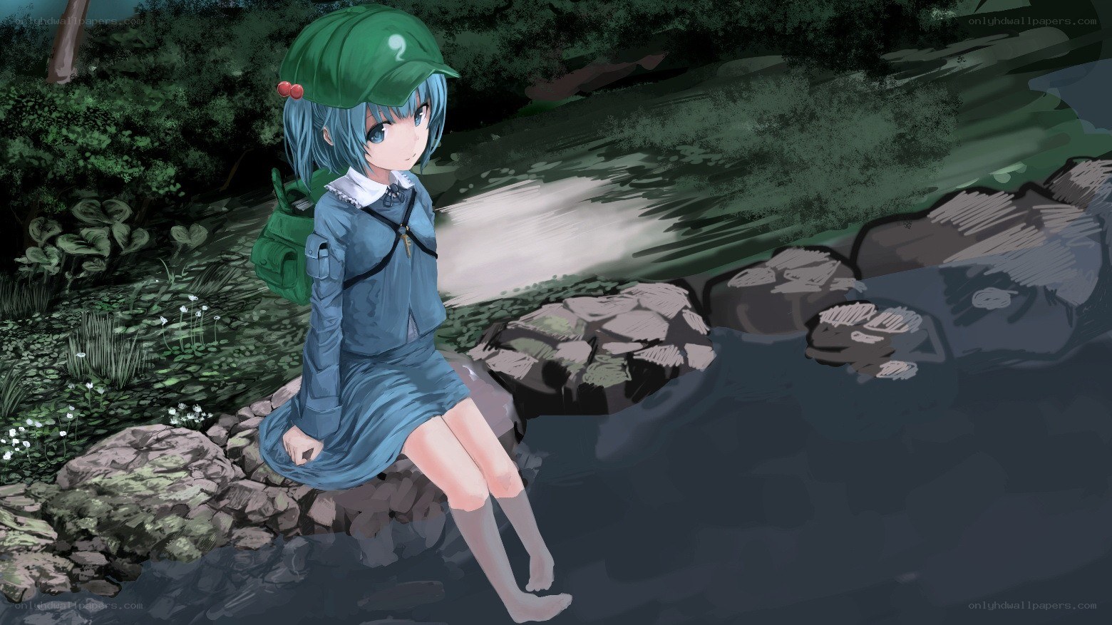 anime girl by a stream