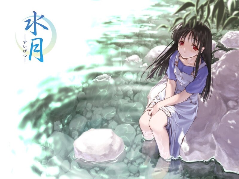 Anime girl by a stream