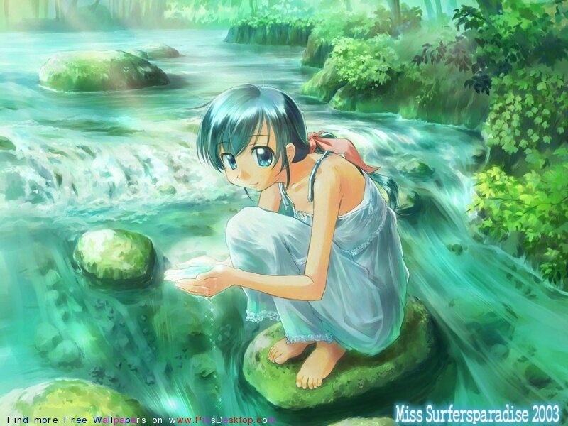 anime girl by a stream