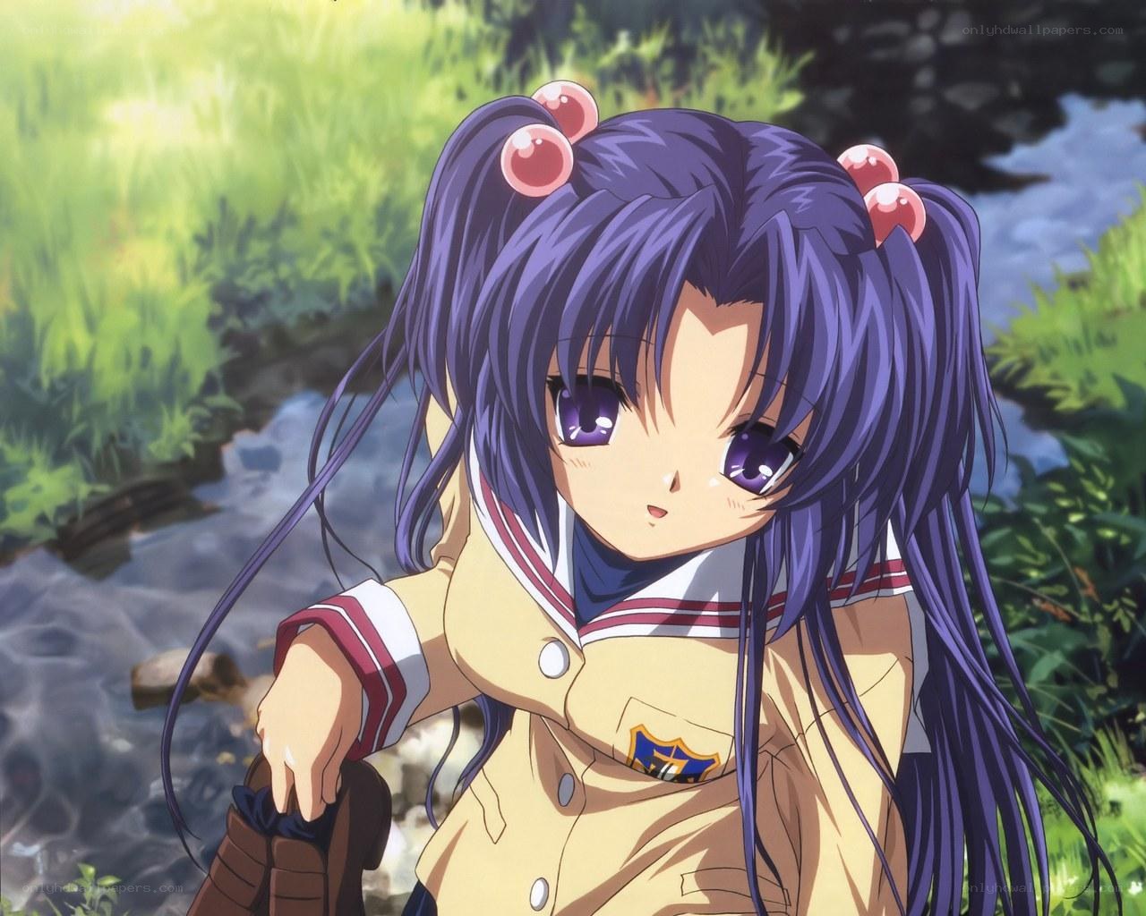 anime girl by a stream