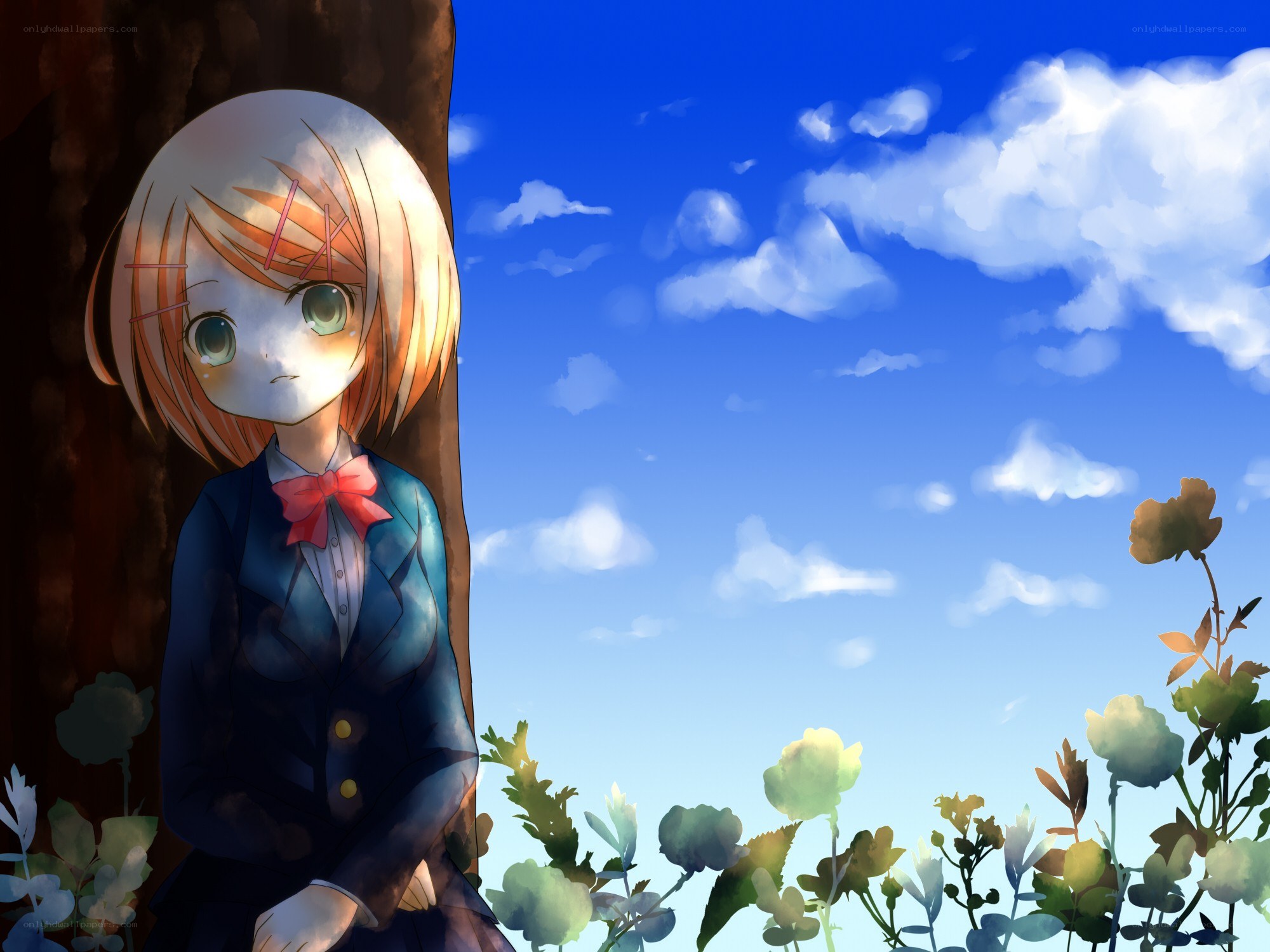 anime girl by a tree