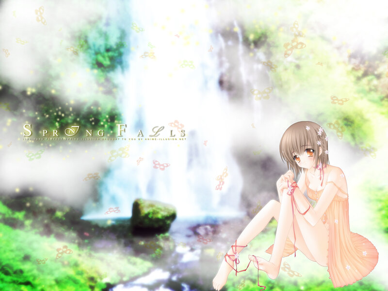 Anime girl by a waterfall